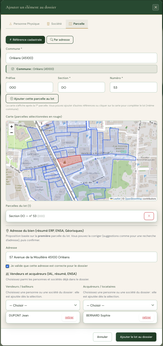 Sélection de parcelle sur la carte cadastrale — Ma Sentinelle